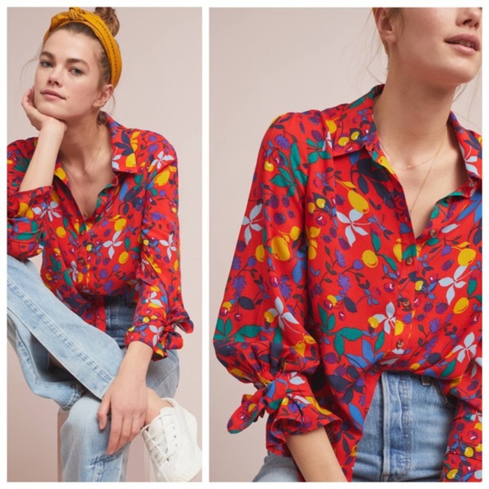 Anthropologie Maeve Blithe Button Down Blouse Fruit size 8